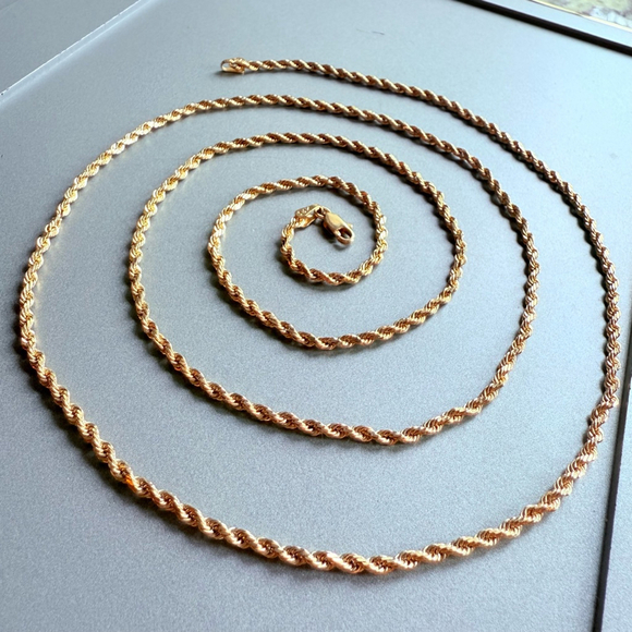 14k Solid Gold Designer Bailey Banks & Biddle 2mm Rope Chain Heavy Necklace 31" - Picture 4 of 6